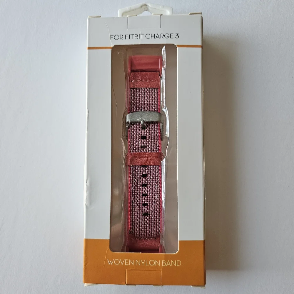 2-Piece Woven Nylon Watch Band for Fitbit Charge 3 - PINK
